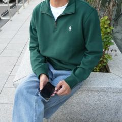 ポロ ラルフローレン ダブルニィ ハーフジップアップ スウェット グリーン S(95)