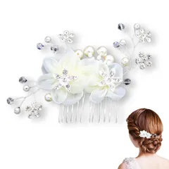 花リボン×パール ヘアコーム クリスタル輝く上品髪飾り ヘッドドレス ヘアアクセサリー フォーマル お呼ばれ 卒園式 浴衣 成人式にも