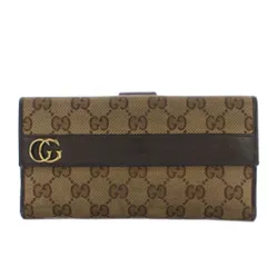 グッチ GUCCI 長財布 二つ折り 小銭入れ GG柄 キャンバス レザー 茶 ブラウン 245758 /YT ■OH