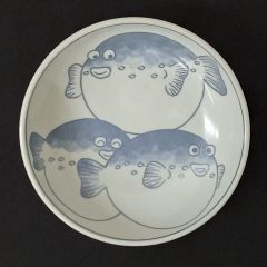 訳あり】寿陶苑 静峰 魚絵皿 深皿 2枚セット 昭和レトロ カレイ 23cm