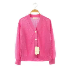 ヒューマンウーマン HUMAN WOMAN ギマコットン カーディガン  M ピンク Vネック 長袖 透かし編み /AZ