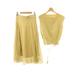 アプワイザーリッシェ Apuweiser-riche 細ベルト付柄編みニットセットアップ カットソー ノースリーブ スカート ロング フレア S ライトグリーン /HK ■OS