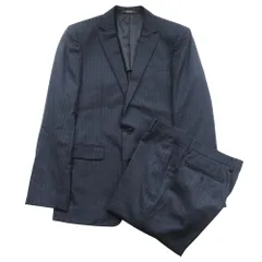 美品 COMME CA MEN コムサメン セットアップ スーツ ジャケット ブレザー パンツ スラックス ピンストライプ 背抜き 48 紺 ネイビー メンズ 古着 中古 USED