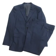 美品 COMME CA ISM コムサイズム ストライプ セットアップ スーツ ジャケット パンツ スラックス 背抜き フォーマル L 紺 ネイビー メンズ 古着 中古 USED