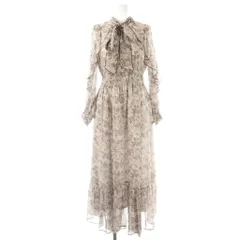 アプワイザーリッシェ Apuweiser-riche ジャガードプリントワンピース ロング丈 1 白 紫 花柄 ボウタイ 長袖 /JP