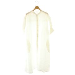 シップス エニィ SHIPS any オーガニック リネン テント パフ シャツワンピース ロング 半袖 ホワイト /HK ■OS