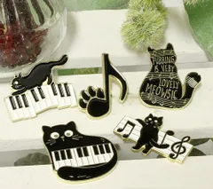 猫雑貨 黒猫ブローチ ピンブローチ 音楽 選べる５種類
