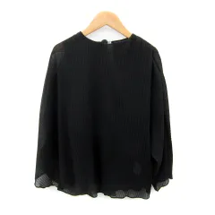 ザラ ZARA ブラウス カットソー プリーツ 長袖 無地 シースルー XS 黒 ブラック /SY20