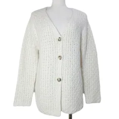 ザラ ZARA 美品 ローゲージ テクスチャーニットカーディガン アルパカ混 長袖 厚手 Vネック M 170/88A エクリュ ホワイト系 /X
