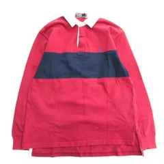 良品 Polo by Ralph Lauren ポロ バイ ラルフローレン ロゴ ラガー シャツ ロング ポロシャツ カットソー 長袖 M ボルドー×ネイビー メンズ 古着 中古 USED