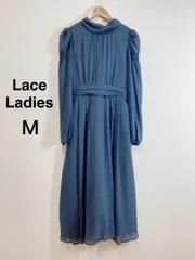 Lace Ladies ギャザーシェイプロングシフォンワンピース ブルー お呼ばれ 結婚式 ロングワンピース シフォンワンピース 裏地あり Mのサムネイル