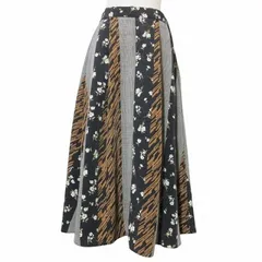 コムサイズム COMME CA ISM 美品 マルチパターン プリントスカート 12-50FI12 ミモレ丈 Aライン フレア ジオメトリック グレンチェック フラワー 9 M相当 キャメル ネイビー X