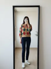 (新品) レディースカーディガン アーガイル CHECK パータン Vネック 2点 まとめ