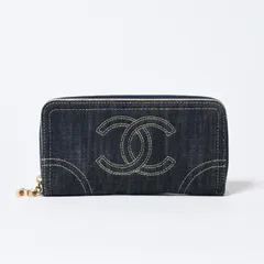 CHANEL シャネル ココマーク  ラウンド長財布 10番台 ブルー デニム レザー ゴールド金具 美品 中古 4b013609