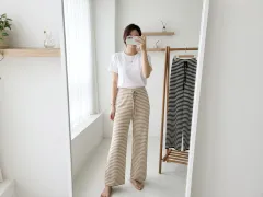 新品 ストライプ ニットパンツ 快適パンツ イージーパンツ S L 3枚まとめ