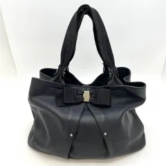 フェラガモ ハンド トートバッグ ヴァラ リボン 革 黒 フォーマル GB22