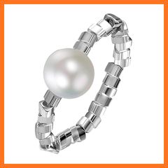 [Brand New] [Flongo] Sterling Silver 925 Pearl Women's Elastic Ring: Stackable Ring for Pinky Finger and Thumb, Simple Ring, Baroque Freshwater Pearl Charm, Delicate, Irregular Pearl Jewelry - Perfect Gift for Lover, Girlfriend, Birthday, Valentine's Day, Gift Bag Included