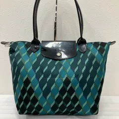 931　LONGCHAMP　ロンシャン　ルプリアージュ　プリアージュ　トートバッグ　ハンドバッグ　エナメル　グリーン　ブラック　レディース　シンプル　きれいめ　上品　総柄