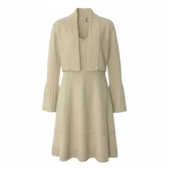 54c19 【タグ付】 FOXEY BOUTIQUE フォクシー カシミヤニット アンサンブル 上下セット ノースリーブワンピース 長袖カーディガン ボレロ レディース 女性服 サイズ40 ライトベージュ カシミア100％u02t