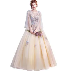 新品 [YUANYUAN] イブニングドレス レディース チュールドレス 宴会ドレス パフォーマンス コーラス ホスト 発表会 演奏会 二次会 パーティー 結婚式 披露宴 お呼ばれ 刺繍 立体的な花柄 着痩せ エレガント ｖネック (写真色XLXL)