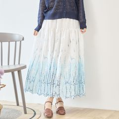SALENEW Spring/Summer[TRUBE amie studio]그라데이션 플라워 롱 스커트[N42-202] 레이디스 여성 의류 스커트 꽃무늬 보타니컬 세련된 품위 어른 귀여운 예쁜 봄 여름 블루(M~L)