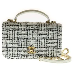 CHANEL (シャネル) トップハンドル ミニ ココマーク ツイード/ラムスキン 2WAY フラップバッグ ショルダーバッグ ホワイト×ブラック AS4284