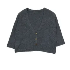 美品 SELECT MOCA セレクトモカ オーバーサイズ スリーブリンキング 七分袖 Vネック ニット カーディガン トップス F グレー  レディース 古着 中古 USED