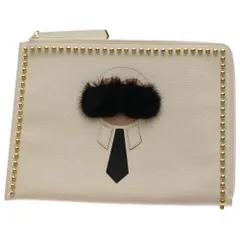 FENDI (フェンディ) PUNKARLITO パンカーリト ファーチャームスタッズクラッチバッグ ホワイト