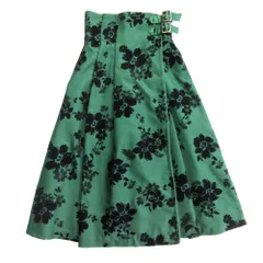 美品 18AW Lily Brown リリーブラウン フロッキー 花柄 フレア ラップ風 スカート ベルト バックゴム シャーリング SIZE0 緑 レディース 古着 中古 USED