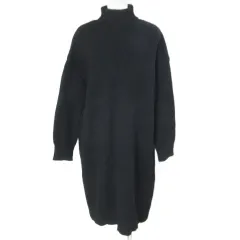 ミズイロインド mizuiro ind ニットワンピース ひざ丈 長袖 タートルネック ウール 厚手 黒 ブラック /X