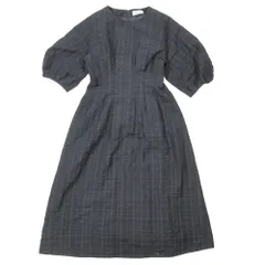 美品 OPAQUE.CLIP オペークドットクリップ ワンピース 半袖 チェック柄 シワ加工 ロング丈 38/M 紺 ダークネイビー レディース 古着 中古 USED