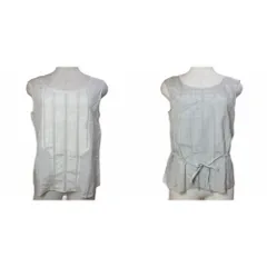 ケーティー キヨコ タカセ  K.T KIYOKO TAKASE 美品 ノースリーブ シルクブラウス 2点セット プルオーバー レース ピンタック ウエストリボン おまとめ 9 M相当 オフホワイト ライトグレー /X