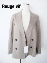 【新品】Rouge vif　ルージュヴィフ　麻混ライトダブルジャケット　2023年製　定価24200円　Mサイズ　３８　カーキベージュ (公式カラー：グレー)　フォーマル　綺麗め　送料込み　6465908