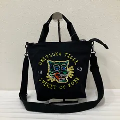 715　ONITSUKA TIGER　オニツカタイガー　SMALL CANVAS BAG　スモールキャンバスバッグ　2way　ショルダーバッグ　ハンドバッグ　ブラック　黒　小さめ　ミニ　レディース　メンズ　ユニセックス　虎　刺繍　ネオン　ファスナー