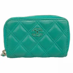 ★SALE【6ca0755-k】シャネル コインケース マトラッセ ラムスキン エメラルドグリーン シルバー金具【中古】レディース