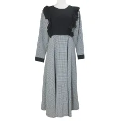 epine エピヌ ロング ワンピース ロング 長袖 ギンガムチェック フリル リボン ブラック ホワイト /X