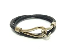 HERMES エルメス チョーカー ジャンボ - ブラック系 レザー ユニセックス 編込み 2連 ブレスレット シルバー金具