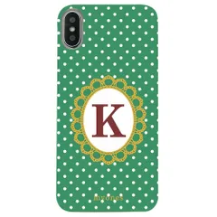 【新品未使用】iPhone14 Pro アイフォン14プロ クリア ハードケース ( 水玉模様  イニシャルK ) グリーン ドット 水玉 イニシャル アルファベット
