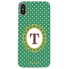 【新品未使用】らくらくスマートフォンme F-01L クリア ハードケース ( 水玉模様  イニシャルT ) グリーン ドット 水玉 イニシャル アルファベット