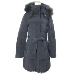 コムサデモード COMME CA DU MODE ダウンコート ロング ラクーンファー ジップアップ 2WAYフード ベルト付き 11 L相当 黒 ブラック