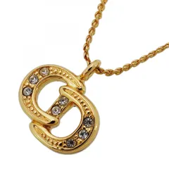 【6jcb0320-k】クリスチャンディオール ネックレス CDロゴ GPメッキ ラインストーン ゴールド【中古】レディース