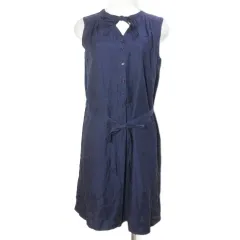ポールスミス PAUL SMITH PAUL 切り替えワンピース ひざ丈 ノースリーブ 異素材 リボンタイ ウエストリボン バイカラー 38 M相当 パープル ネイビー /X