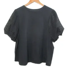 アンタイトル UNTITLED 大きいサイズ 袖レースデザインカットソー 153-16501 プルオーバー 半袖 44 XL相当 黒 ブラック /X