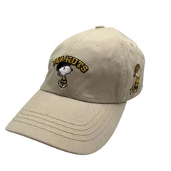 ■ PEANUTS スヌーピー チャーリーブラウン 刺繍 ベージュ キャップ USJ 帽子 サイズフリー 調整可能 カジュアルデザイン