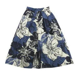 良品 C+ シープラス 花柄 ロング フレア スカート イージー プリーツ 38 青 ブルー レディース 古着 中古 USED