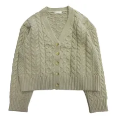 良品 LOWRYS FARM ローリーズファーム ケーブル編み ニット カーディガン カットソー Vネック ショート丈 長袖 M ベージュ レディース 古着 中古 USED