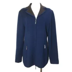エスカーダ ESCADA MARGARETHA LEY ヴィンテージ ニットジャケット ジップアップ バージンウール バイカラー 36 日本サイズM相当 ネイビー ブラウン /Xのサムネイル