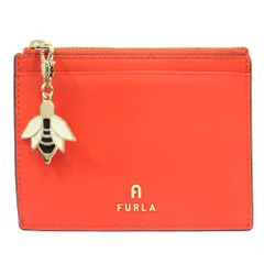 新品同様 FURLA フルラ Camelia カメリア レザー 財布 カードケース カード入れ ハチチャーム付き オレンジ レディース 古着 中古 USED