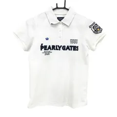 パーリーゲイツ 半袖ポロシャツ 白×ネイビー フロントロゴ  レディース 0(S) ゴルフウェア PEARLY GATES