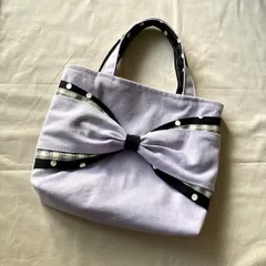 ラベンダー　リボントートバッグ　やわらか帆布